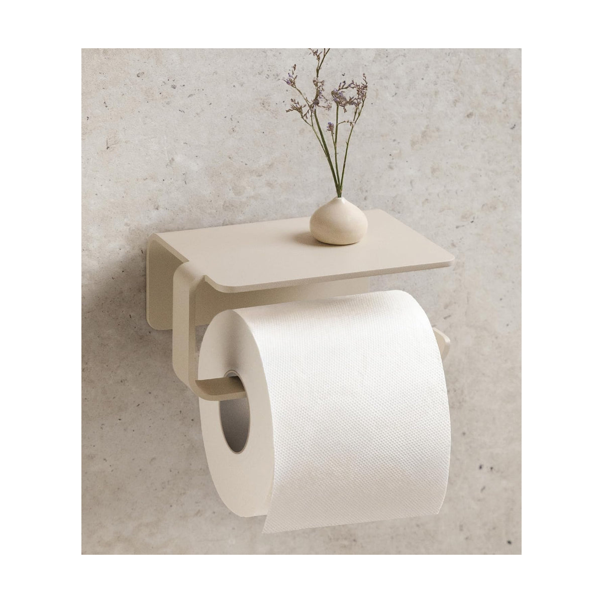 KAZAI. Toilet Paper Holder Wall Mount No Drill | Adhesive Toilet Paper Holder with Shelf | Bathroom Tissue Holder