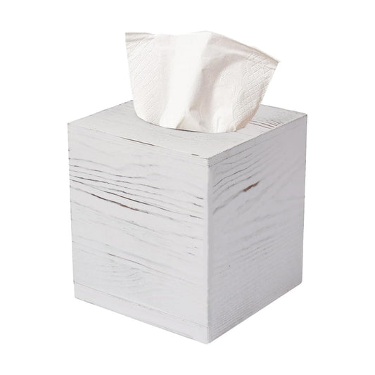 Rustic Wooden Tissue Box Holder for Kleenex / 5.5*5.5*6.0 Inch / White
