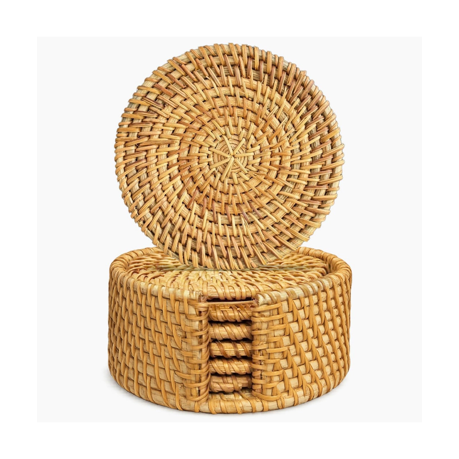 Holder / Set of Handmade Rattan Coasters / Natural Rattan / Set of 6