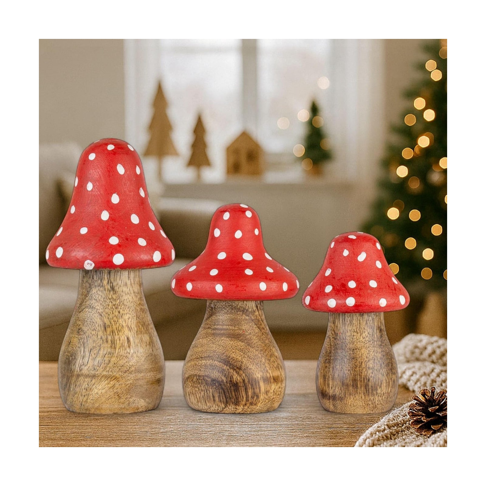 Wooden Mushroom Decor Figurines / Set of 3