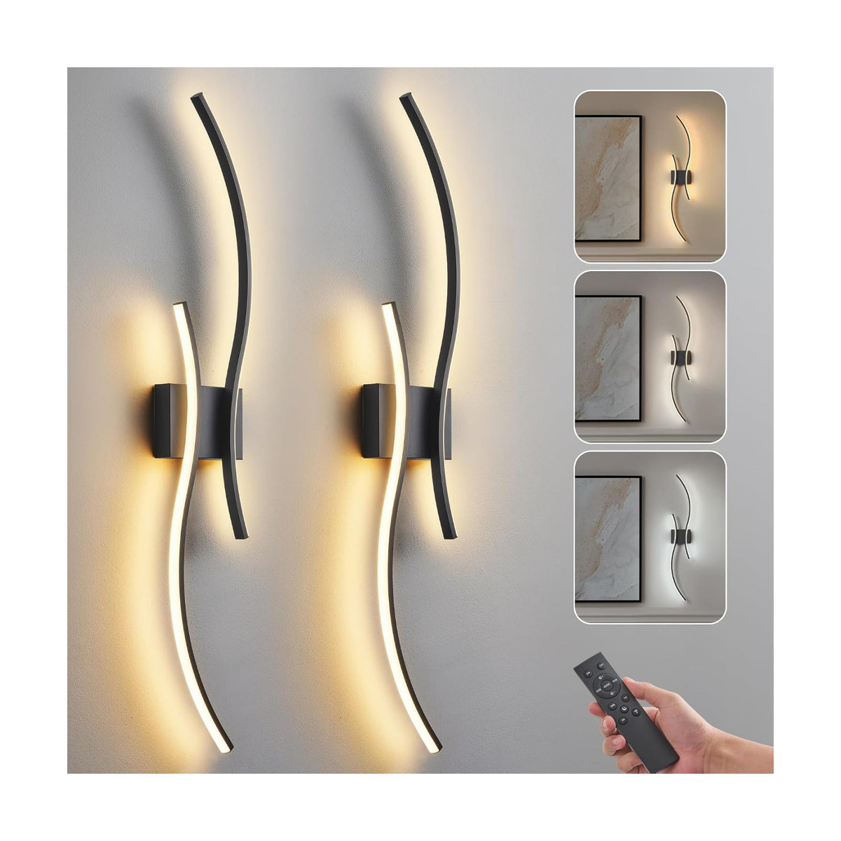 Battery Operated Wall Sconces Set of 2, Dimmable Modern LED Rechargeable Wall Light with Remote Control, Wall Decor for