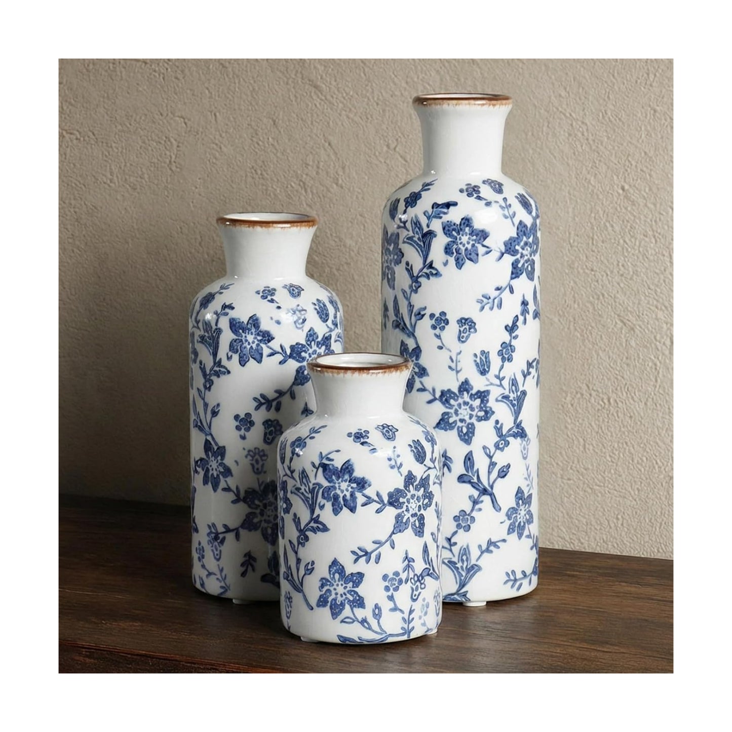 Ceramic Vase / Vintage Ceramic Flower Vases / Blue / Set of 3