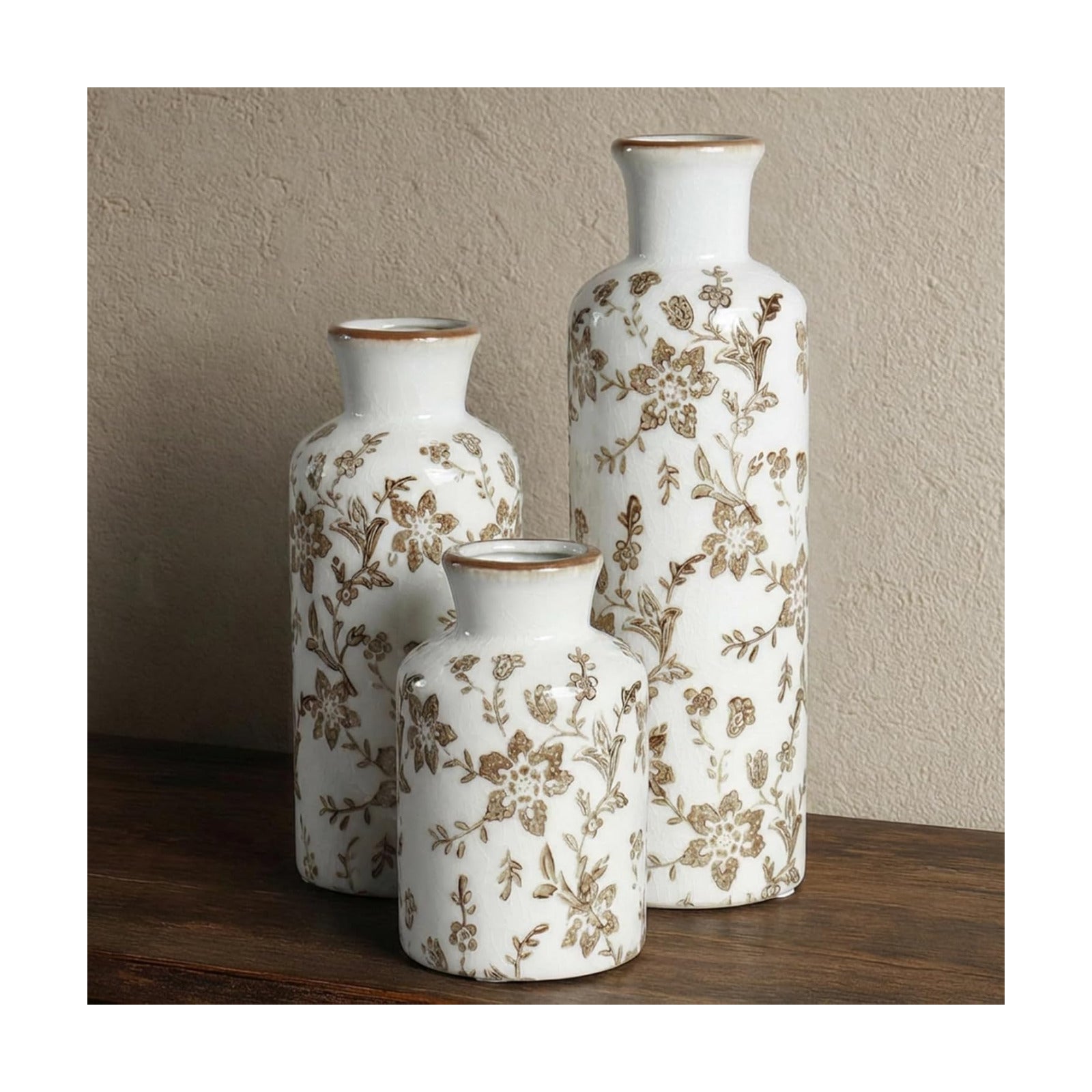 Ceramic Vase / Vintage Ceramic Flower Vases / Brown / Set of 3