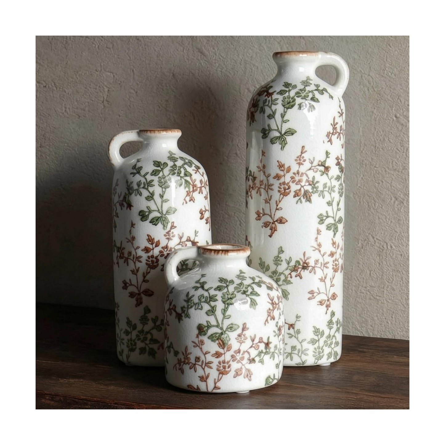 3-Piece Ceramic Jug Vase Set / Green & Brown02