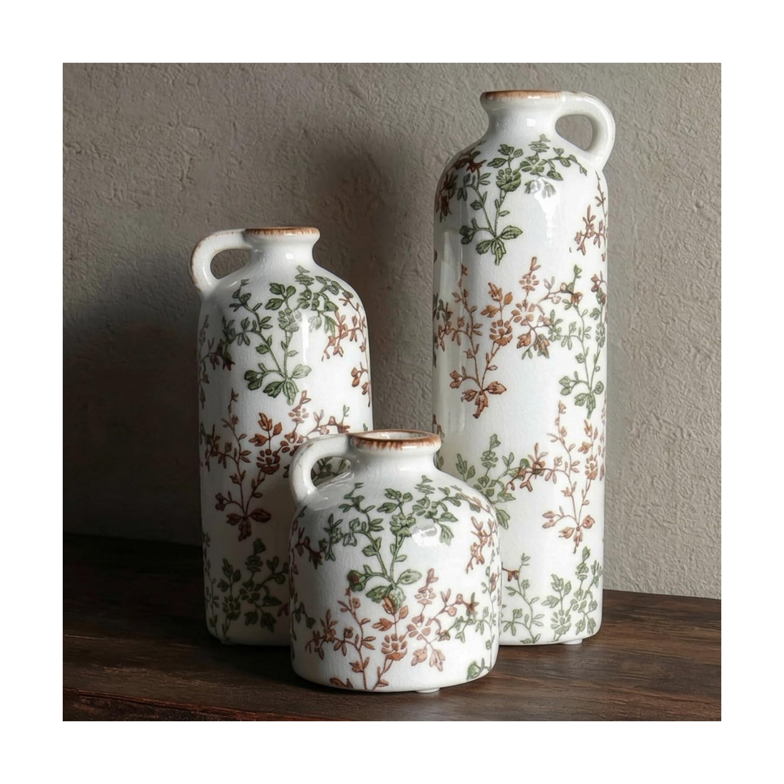 3-Piece Ceramic Jug Vase Set / Green & Brown02