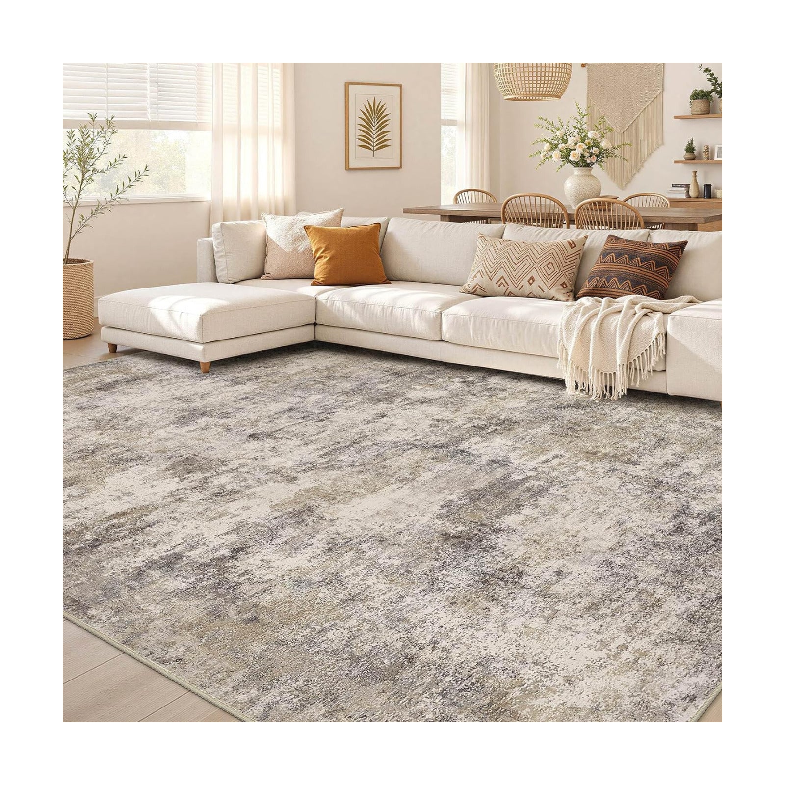 Nakagishi Boho 7x9 Area Rug Living Room Rugs Machine Washable Brown Grey