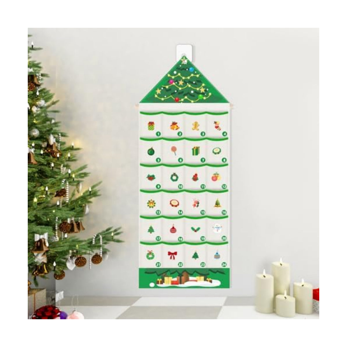 Christmas Advent Calendar, 24 Days Countdown Pocket Organizer Xmas Decor