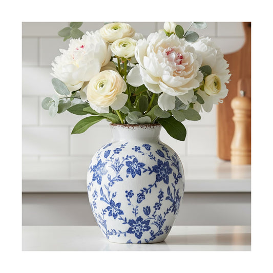 White Ceramic Vase / Blue02 / 6 Inch / Blue
