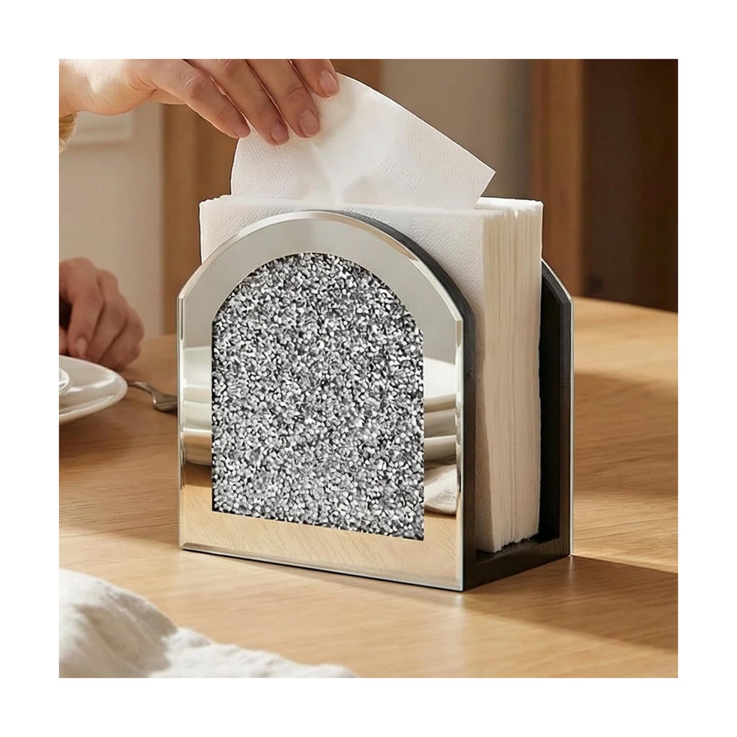 Bling Glass Napkin Holder for Dining Table Kitchen Countertop / Silver