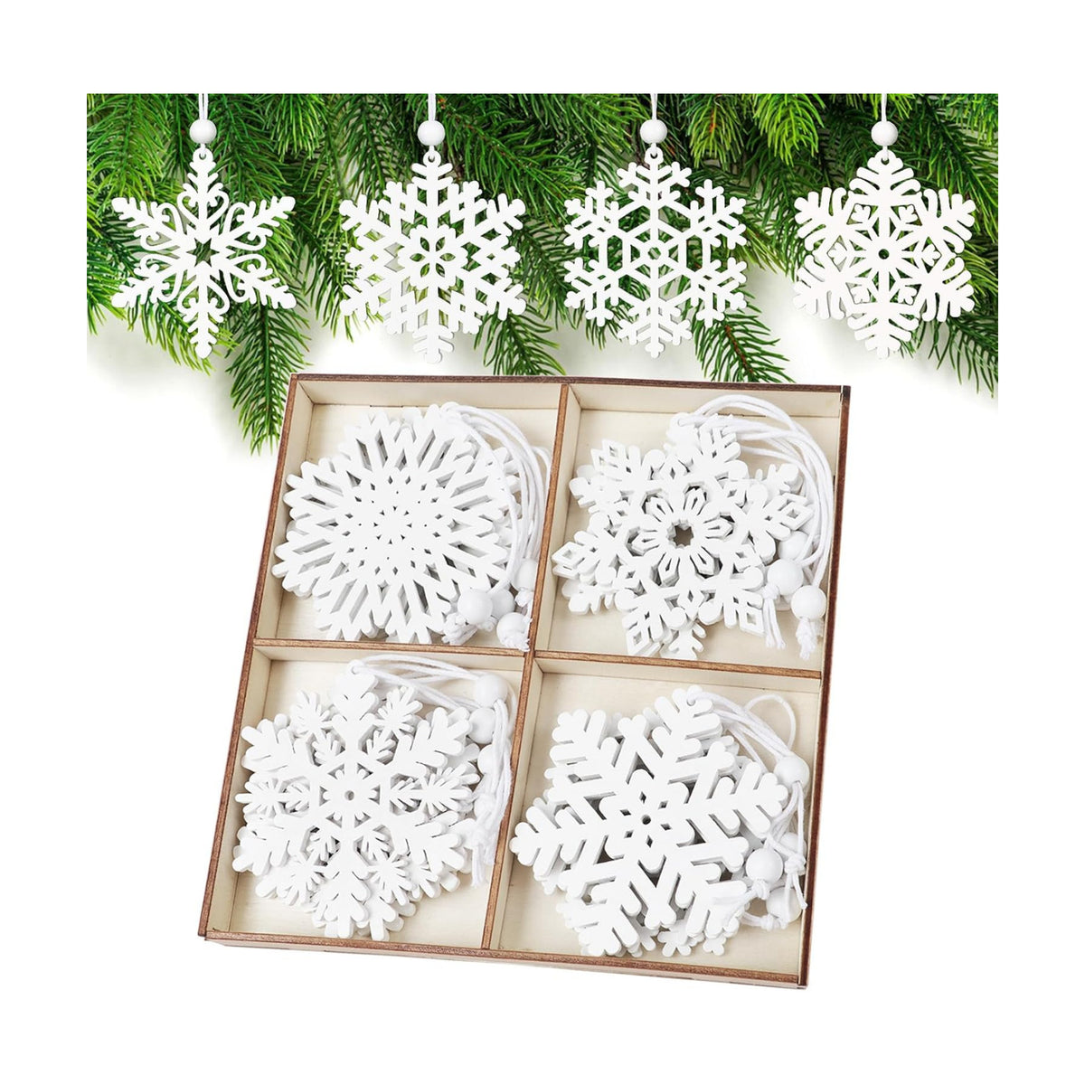 PPRAFDD 16PCS White Wooden Snowflakes Ornaments Christmas Decoration