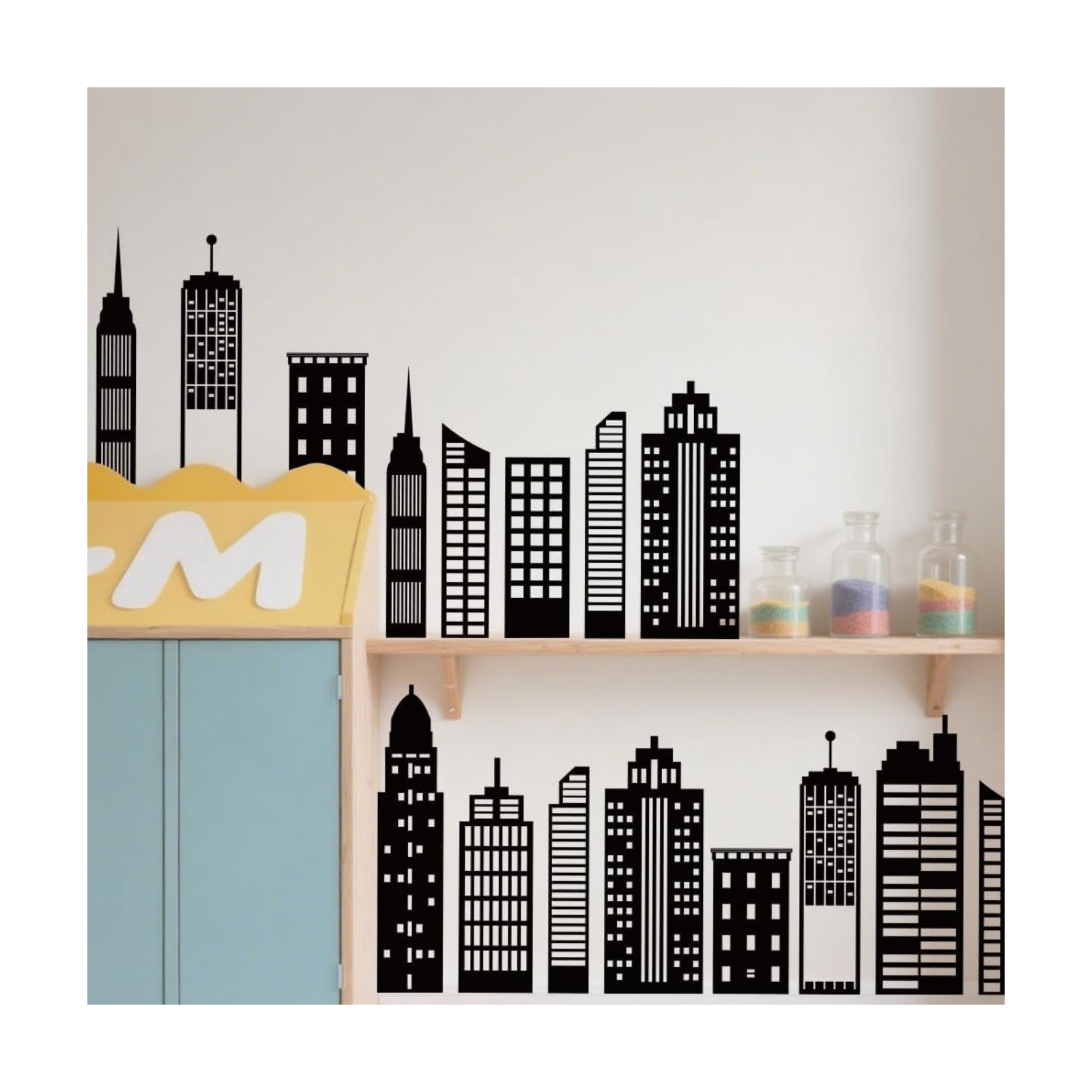 2 Sheets Cityscape Wall Stickers City Buildings Silhouettes Wall Decals Kids Room Peel / Set of 2