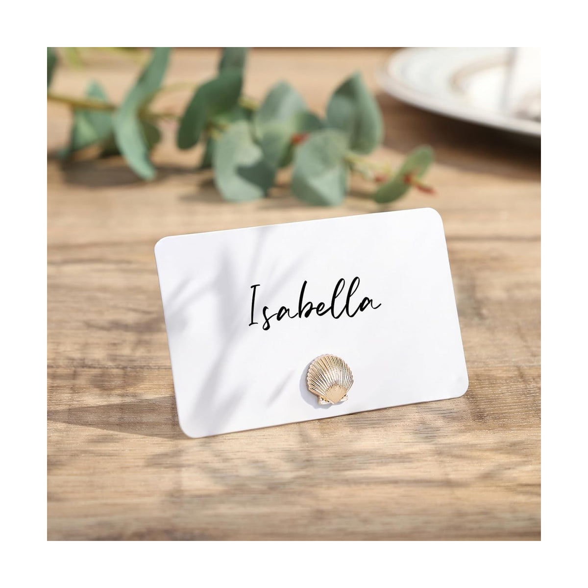 UNIQOOO 24Pcs Decorative Gold Shell Place Card Holders Bulk, Scallop Name Card Stands Set, for Beach Wedding Decor