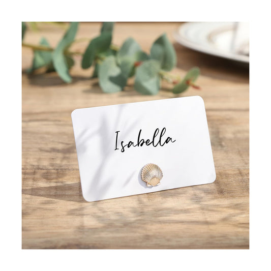 UNIQOOO 24Pcs Decorative Gold Shell Place Card Holders Bulk, Scallop Name Card Stands Set, for Beach Wedding Decor