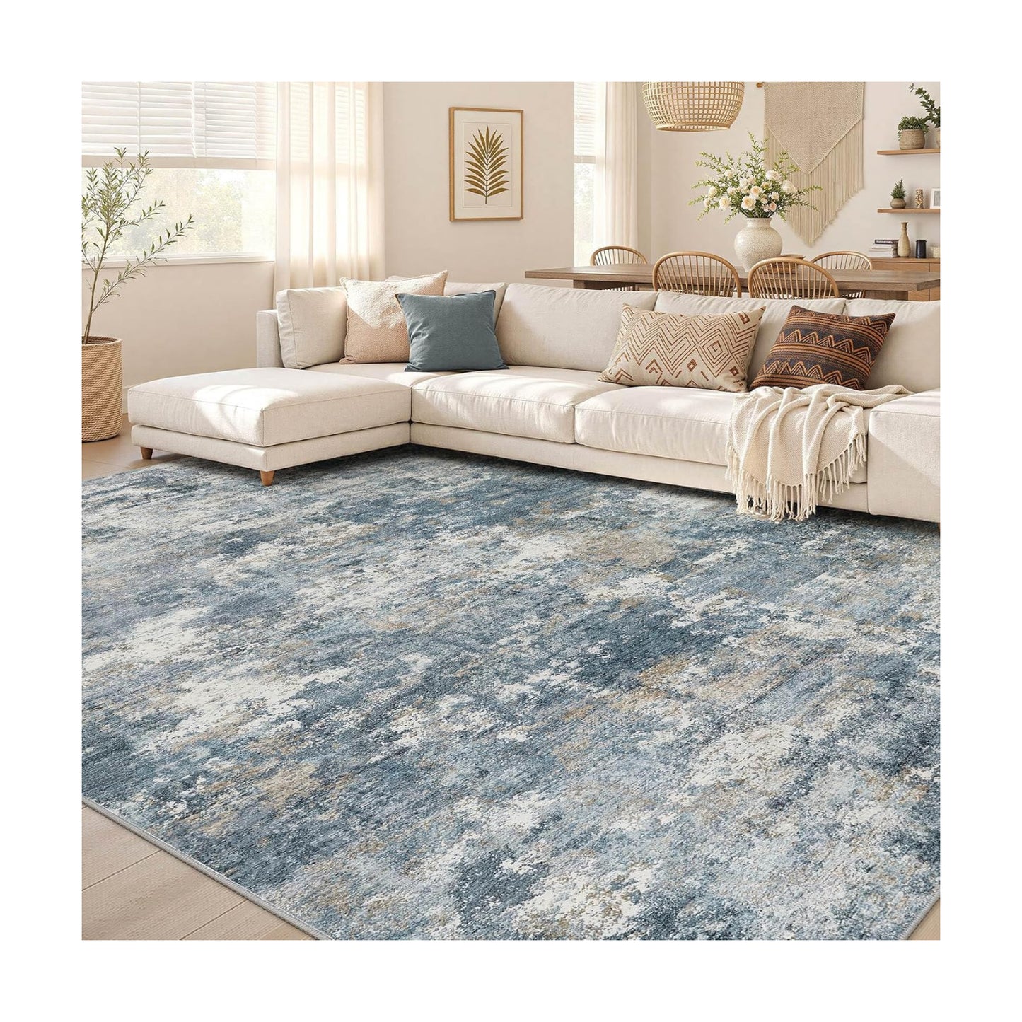 Nakagishi 10x12 Area Rugs Living Room: Washable Abstract Large Neutral Soft Rug Stain Resistant Modern Indoor Floor
