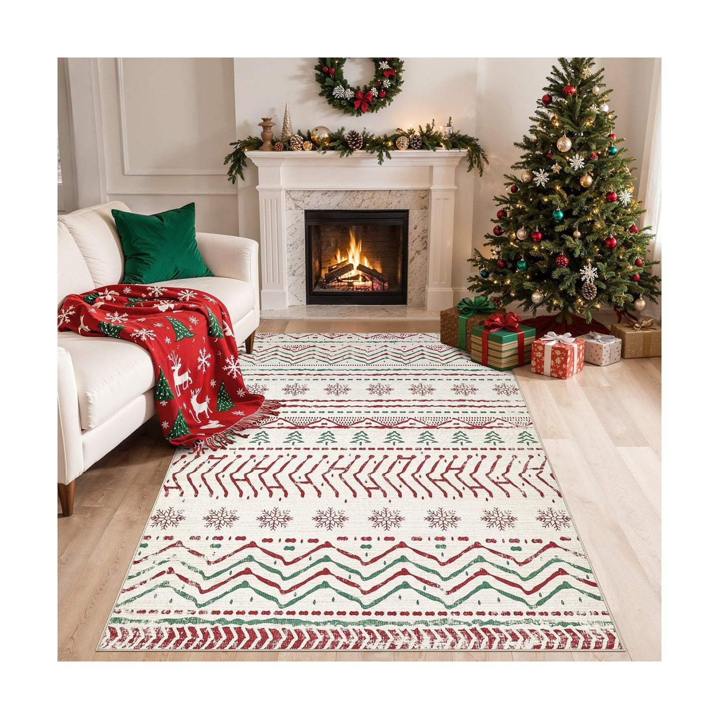 Nakagishi Christmas Rugs: 5x7 Washable Abstract Large Neutral Soft Rug Stain Resistant Modern Indoor Floor Non-Slip