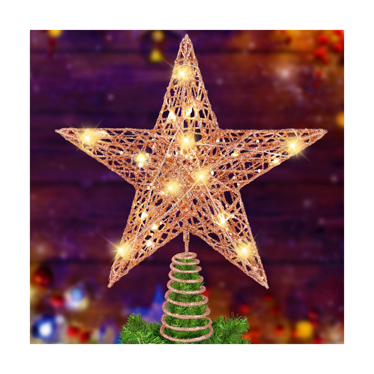 11.8’’ Christmas Tree Topper Rose Gold Star Treetop Toppers with 20 Lights