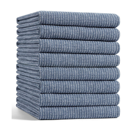 Mordimy Premium Large Cotton Kitchen Towels (18"x 28", 8 Pack), Navy Blue | 100% Ring Spun Cotton, Super Absorbent, 380