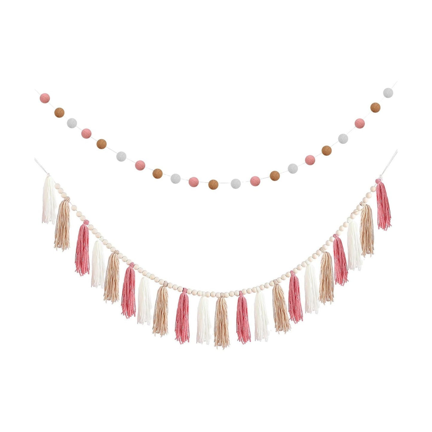 Boho Tassel Garland Decor Include 1 Boho Tassel Garland / Pink / Set of 2