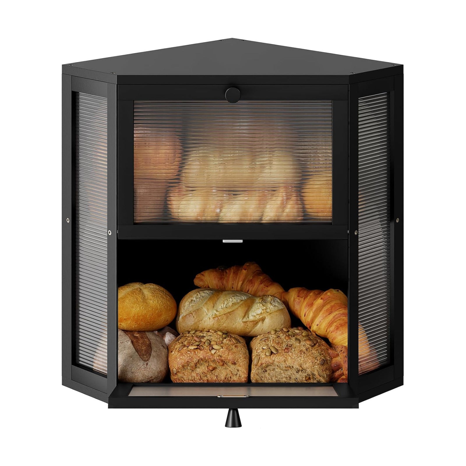 WOWLIVE Double Layer Corner Bread Box for Kitchen Countertop with 2 Doors | Bamboo Bread Storage Container, Large