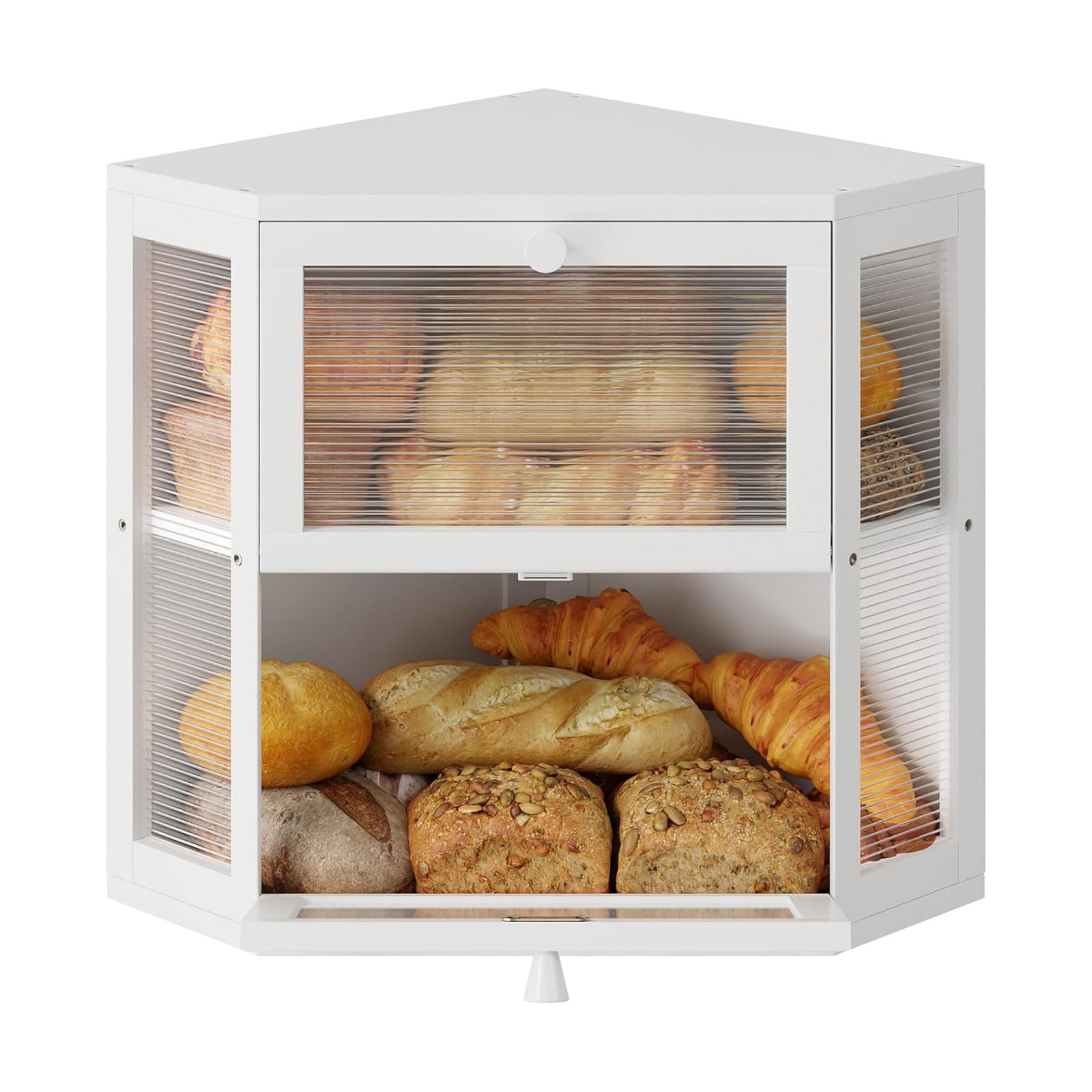 WOWLIVE Double Layer Corner Bread Box for Kitchen Countertop with 2 Doors | Bamboo Bread Storage Container, Large