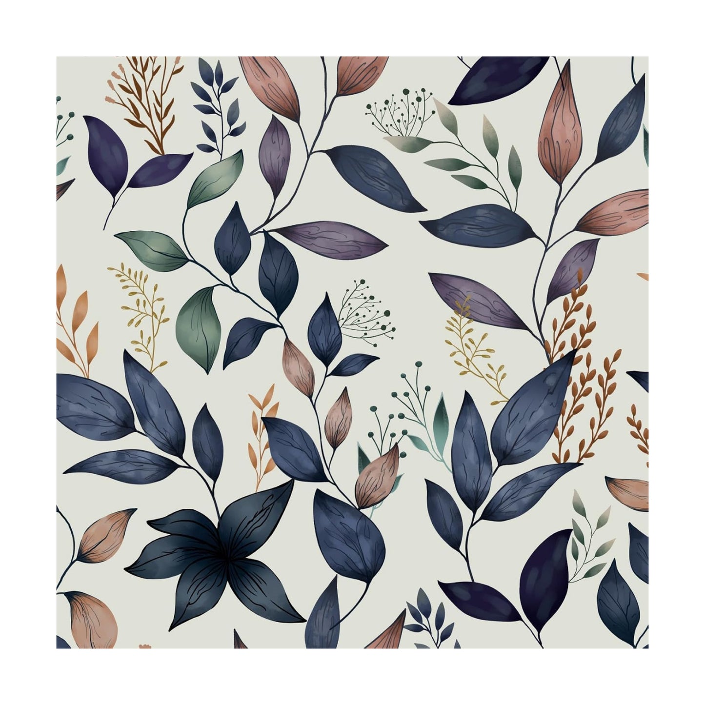 Vintage Leaves Peel and Stick Wallpaper Waterproof Contact Paper / 17.4 x 197 / Navy