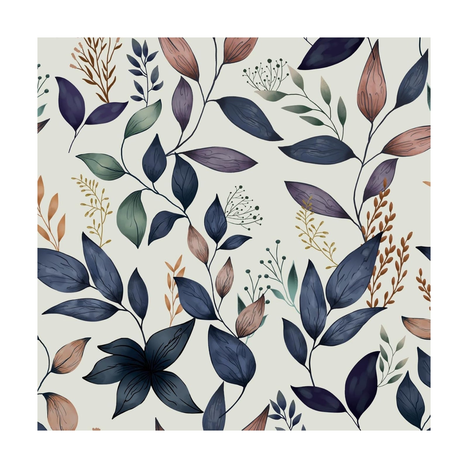 Vintage Leaves Peel and Stick Wallpaper Waterproof Contact Paper / 17.4 x 197 / Navy