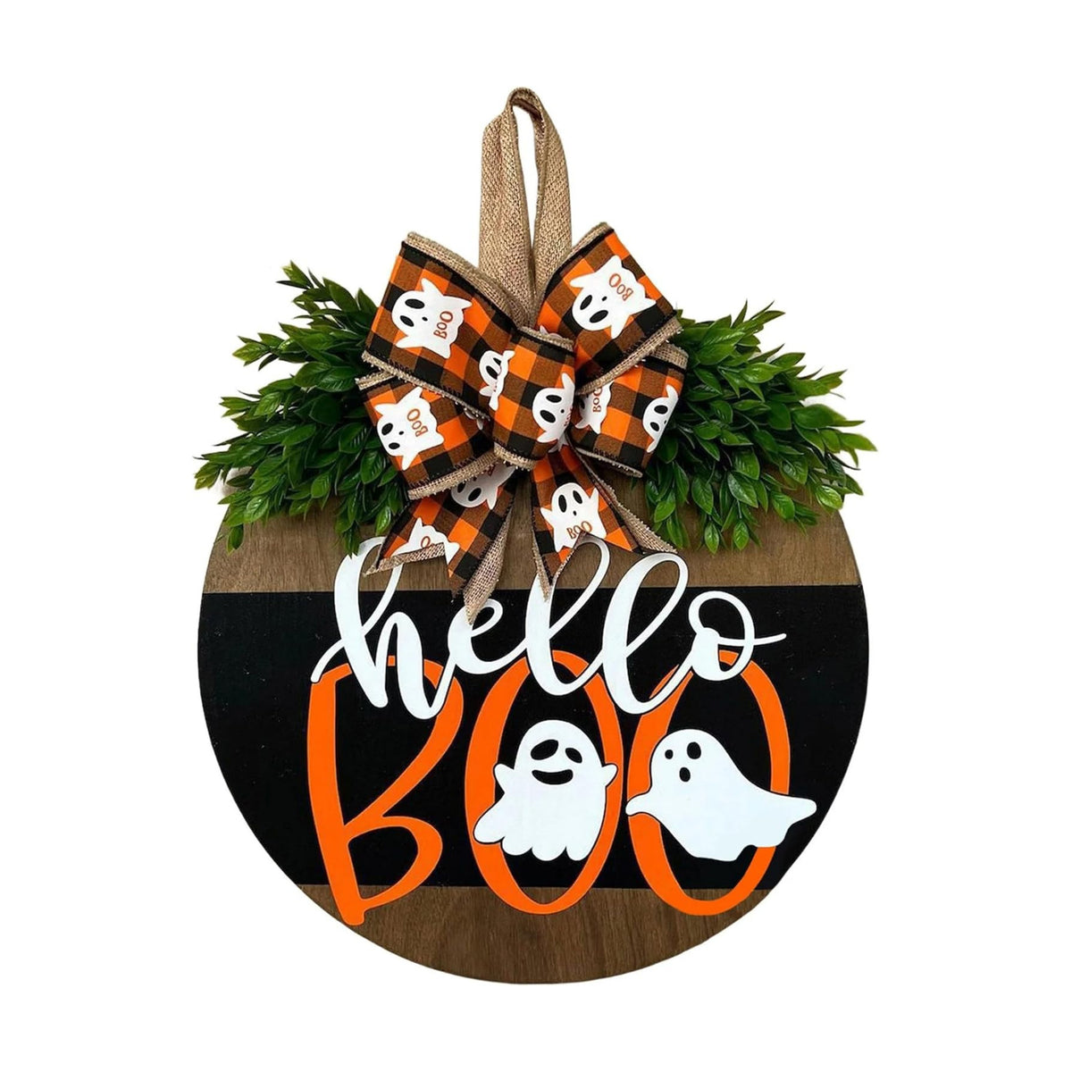 Halloween Ghost Wreath, Wooden Halloween Ghost Door Sign Wreath Decorations for Front Door Hanger