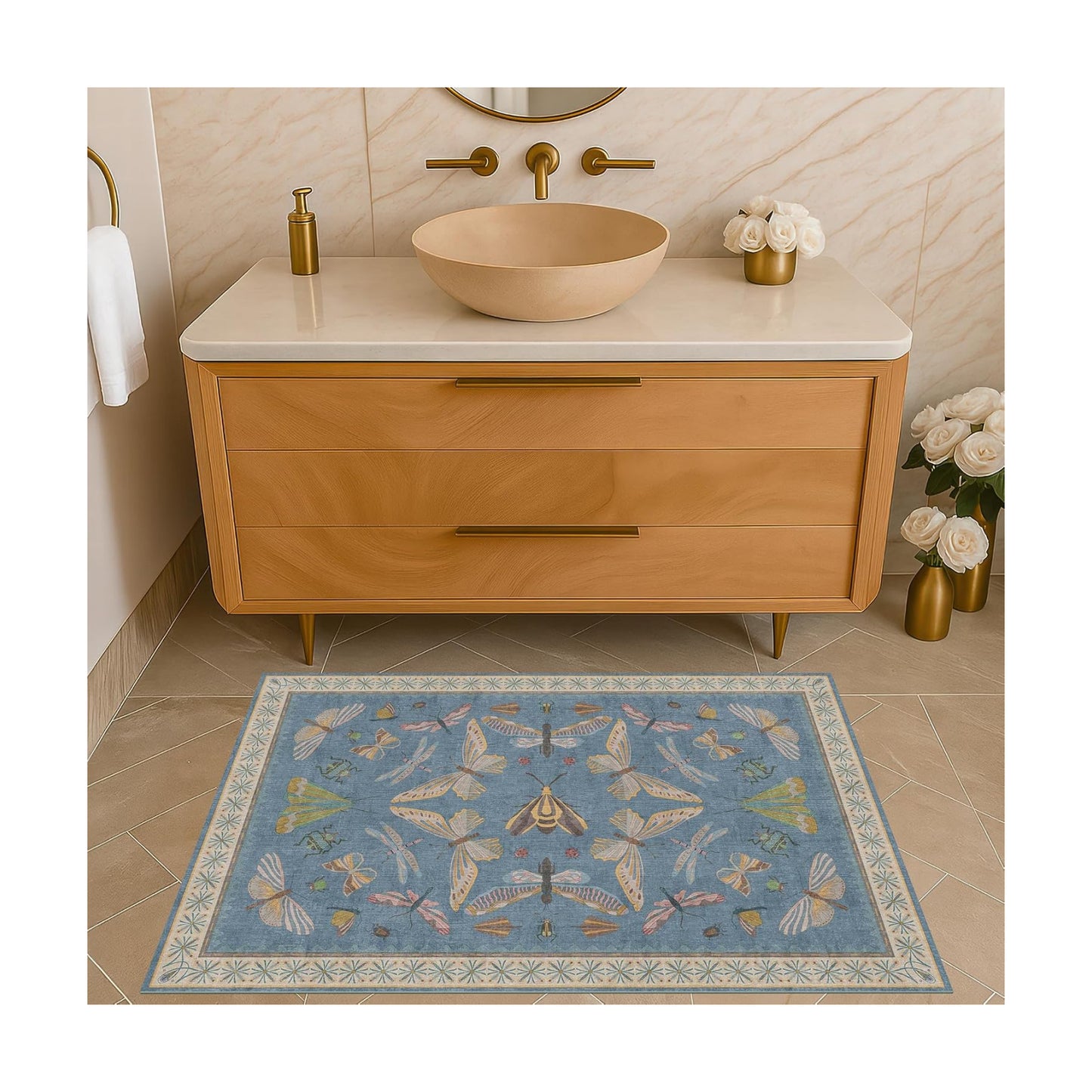 Dusty Blue Bathroom Rug 2x4 - Aqua Blue Rug for Entryway Indoor Entrance, Kitchen Floor, Washable Low Pile Stain & Fade