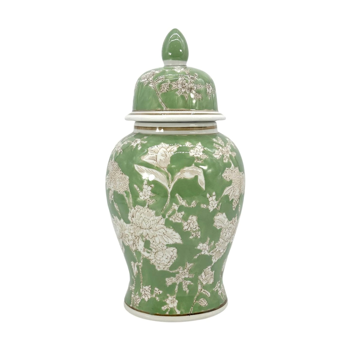 14" Green & White Floral Ceramic Porcelain Ginger Jar Floral Home / 14" Green & White Ginger Jar