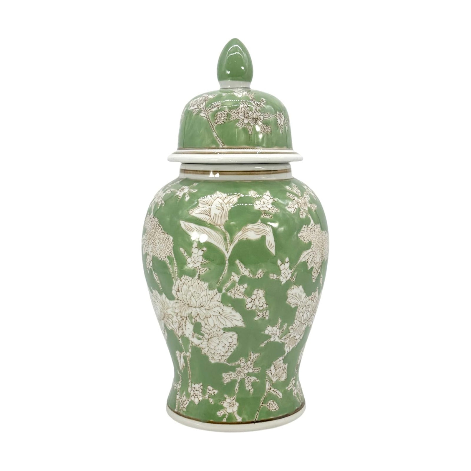 14" Green & White Floral Ceramic Porcelain Ginger Jar Floral Home / 14" Green & White Ginger Jar