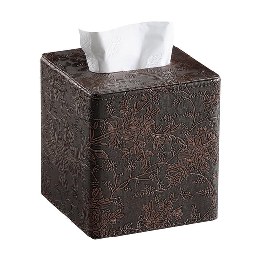 Square Tissue Box Cover / Brown Grape Pattern