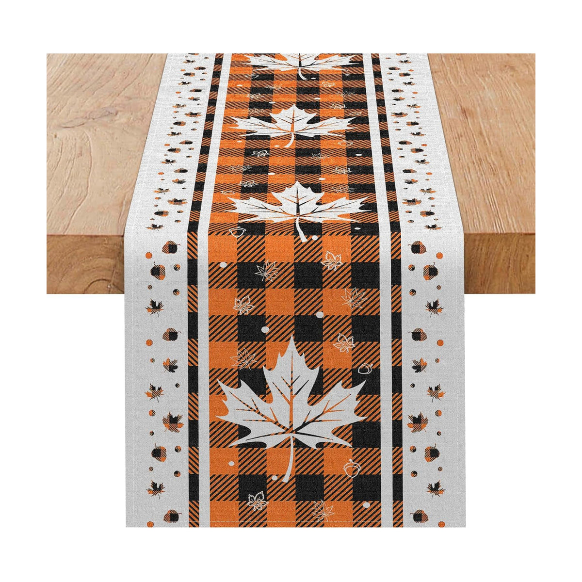 Niviy Maple Leaves Fall Table Runner with Buffalo Plaid, 13 x 108 Inch Seasonal Autumn Thanksgiving Table Decoration for Home Kitchen Dining Outdoor Indoor Holiday Farmhouse Decor