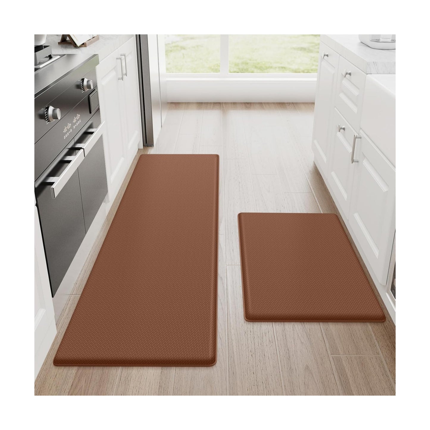 StepRite Kitchen Mats for Floor, 2-Pack Anti-Fatigue Rugs, Terracotta Brown