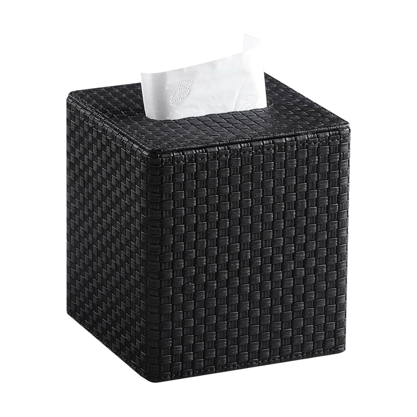 Square Tissue Box Cover / Black Woven Pattern