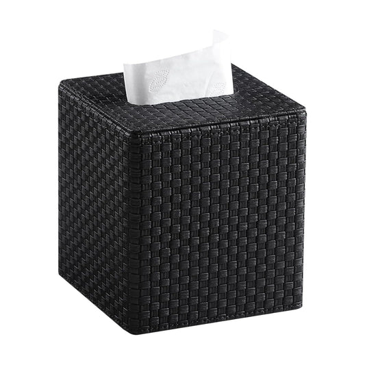Square Tissue Box Cover / Black Woven Pattern