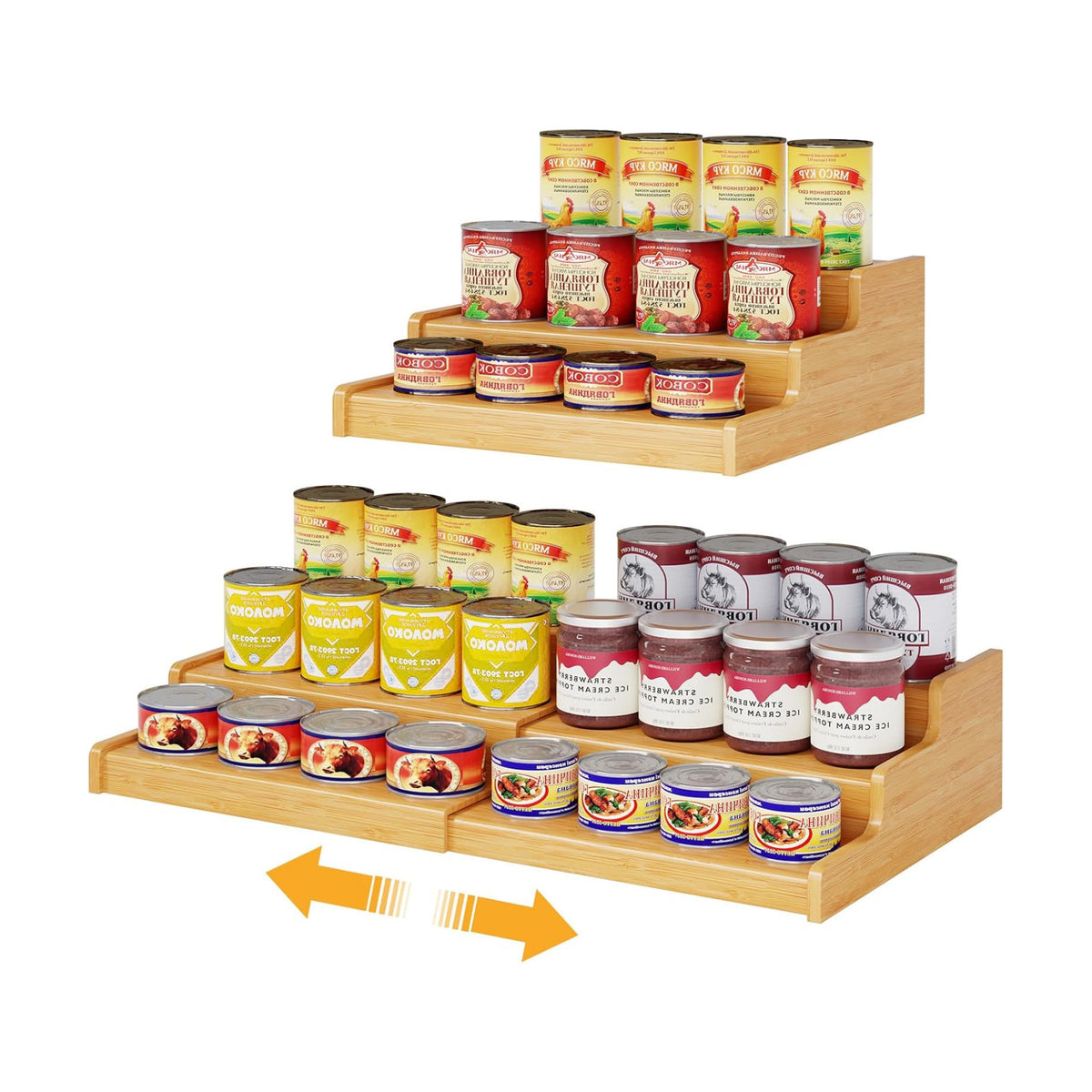Expandable Bamboo Can Rack Organizer for Pantry, 3-Tier Adjustable Can Storage Holder, Soda Organizer Holds Up to 24