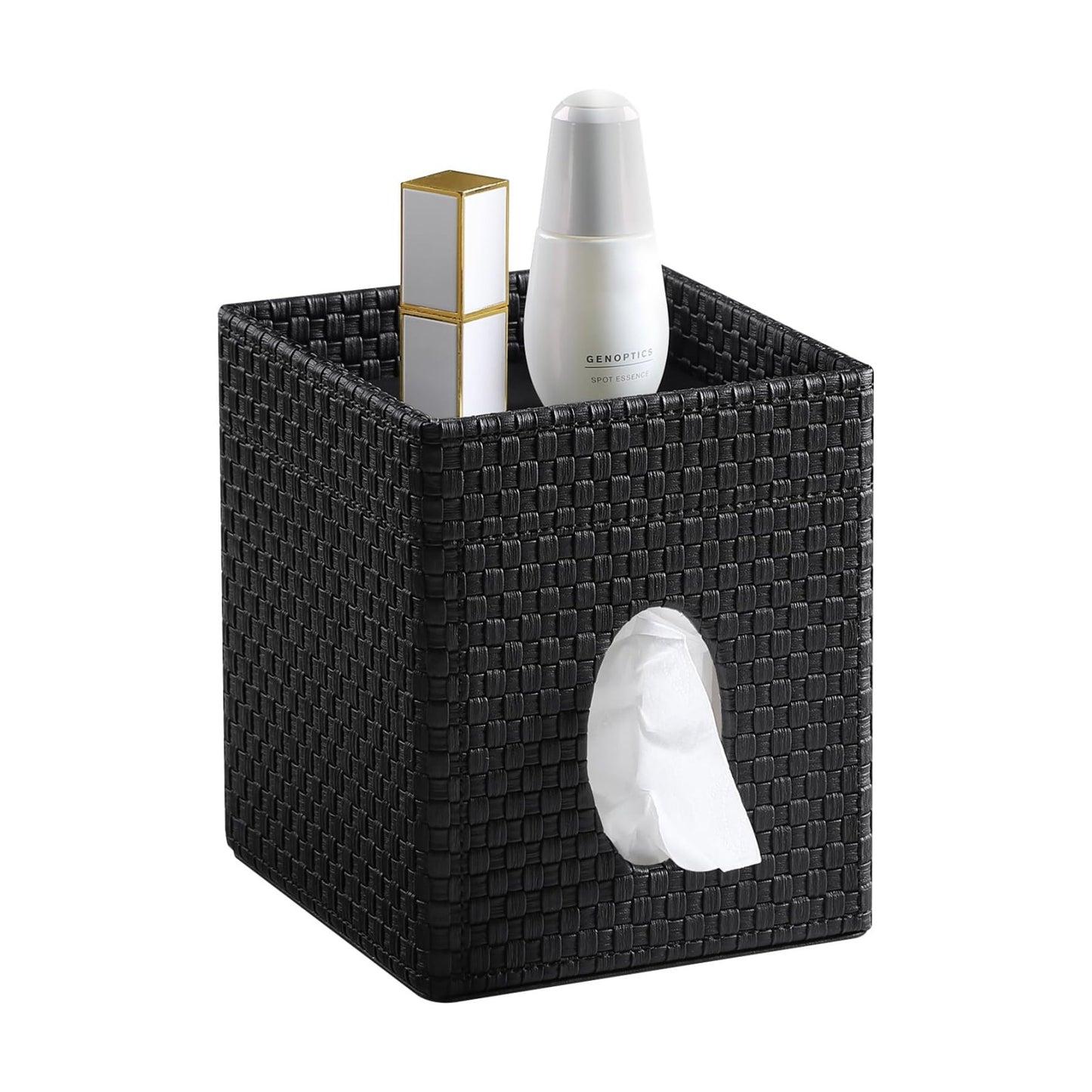Storage Tray / Square Tissue Box Cover / Black Woven Pattern