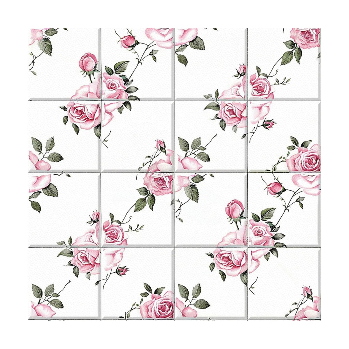 Peel and Stick Floor Tiles Vintage Rose / 12 x 12 / Delicate Rose Tile Pattern / Pink / Set of 10