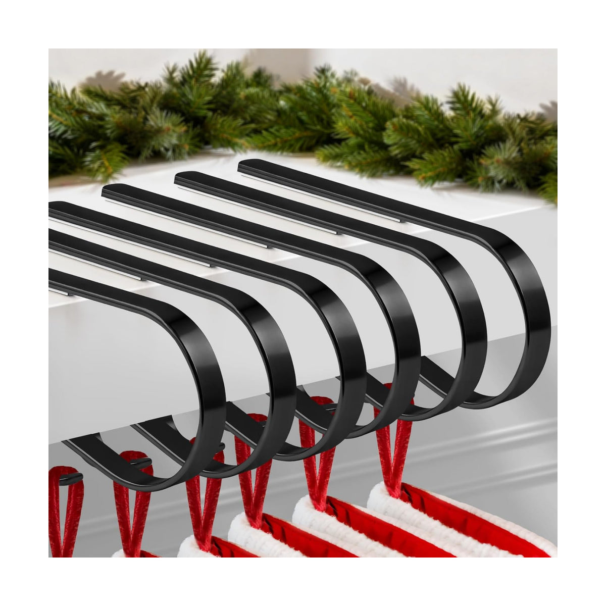 6 PCS Stocking Holders for Mantle,Multi-Use Stocking Holder,No Drilling Required & Adjustable Garland Hanger for Christmas
