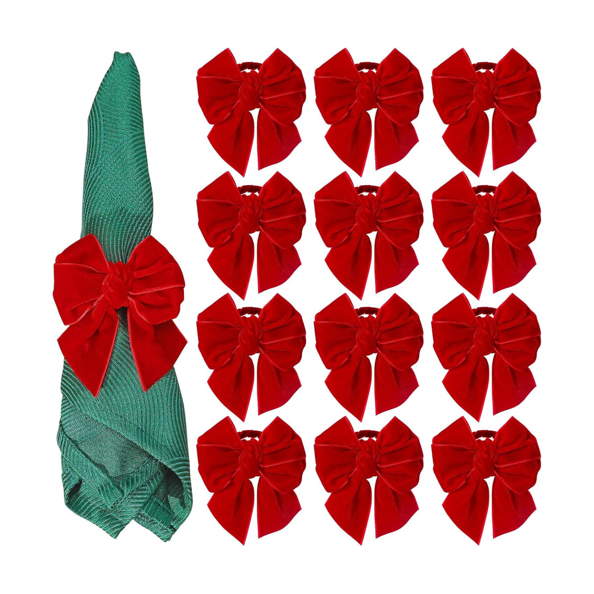 KPOSIYA Christmas Napkin Rings Set of 12, Red Bow Napkin Holder 3.5x3.5 in