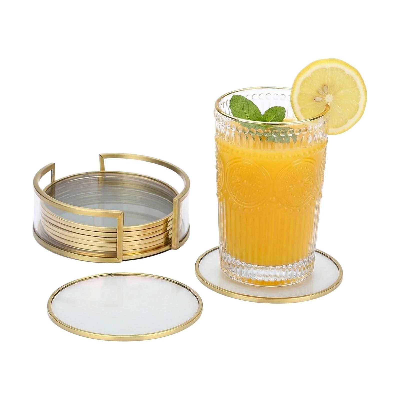 Holder / Glass Coaster Drink Coasters / Gold / Set of 8