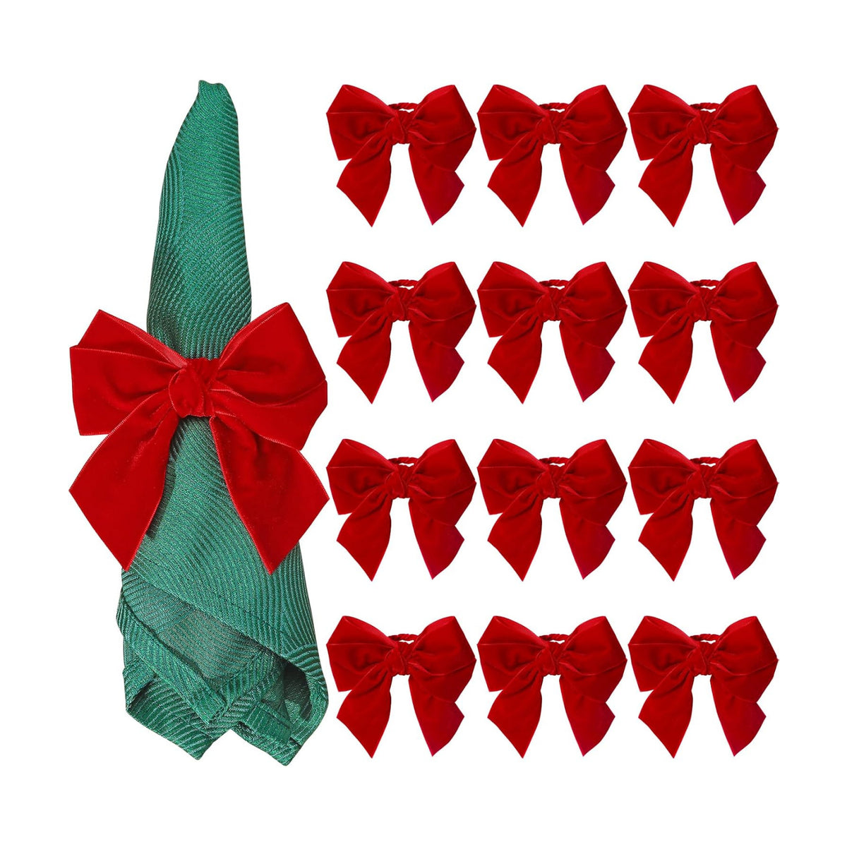 KPOSIYA Christmas Napkin Rings Set of 8, Red Bow Napkin Holder 4x4.4 in