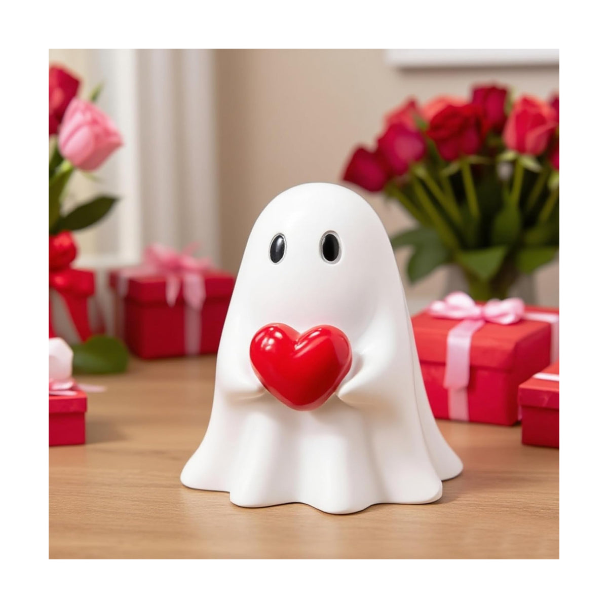 Valentines Ghost Figurine - 3.5 in Spooky Resin Ghost Statue, Funny Cute Red Heart Ghost Valentines Decor for Valentines Day Decoration for Home, Best Valentines Day Gifts for Him Her
