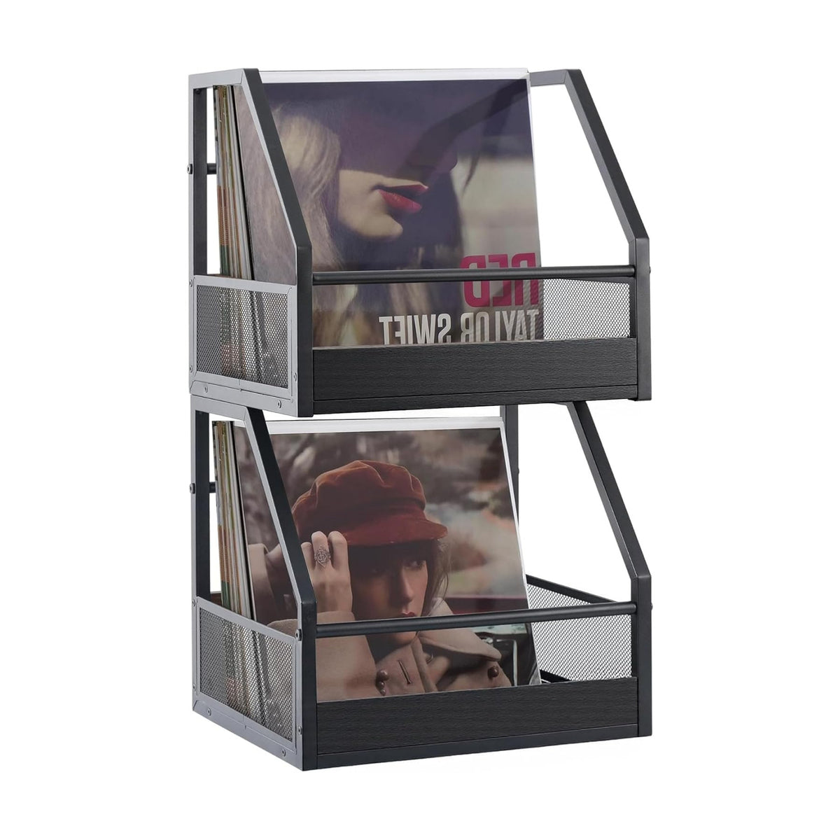 Vinyl Record Storage, 2 Pack Record Holder Wall Mount, Stackable Vinyl Holder for Display, Record Crate, Storage