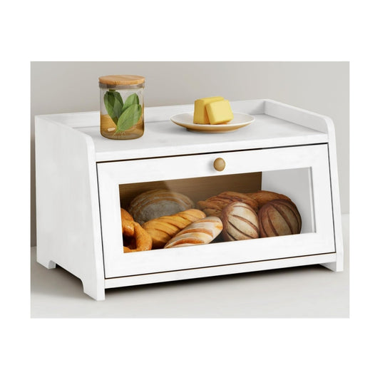 Goozii White Bread Box for Kitchen Countertop, Modern Counter Breadbox for Homemade Bread, Large Corner Bread Storage