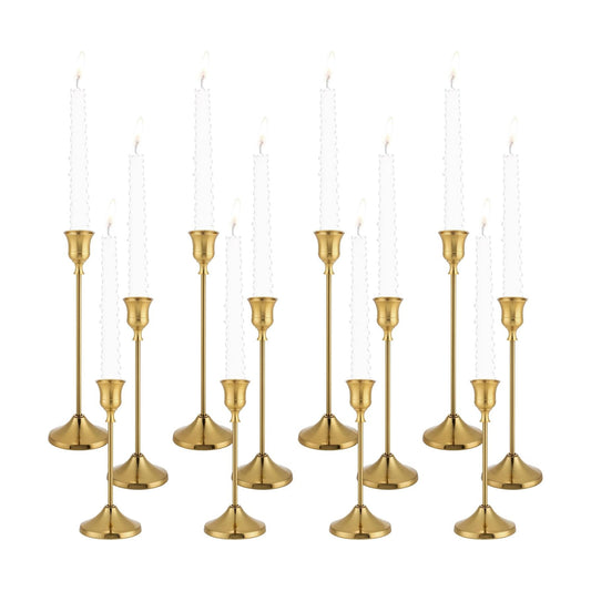 Candlestick Holders 4 Sets(12 Pcs), Brass Gold Candle Holders with Anti-Slip Pad, Metal Taper Candle Holder, Candle Holder for Wedding Fireplace Mantel Housewarming Gift