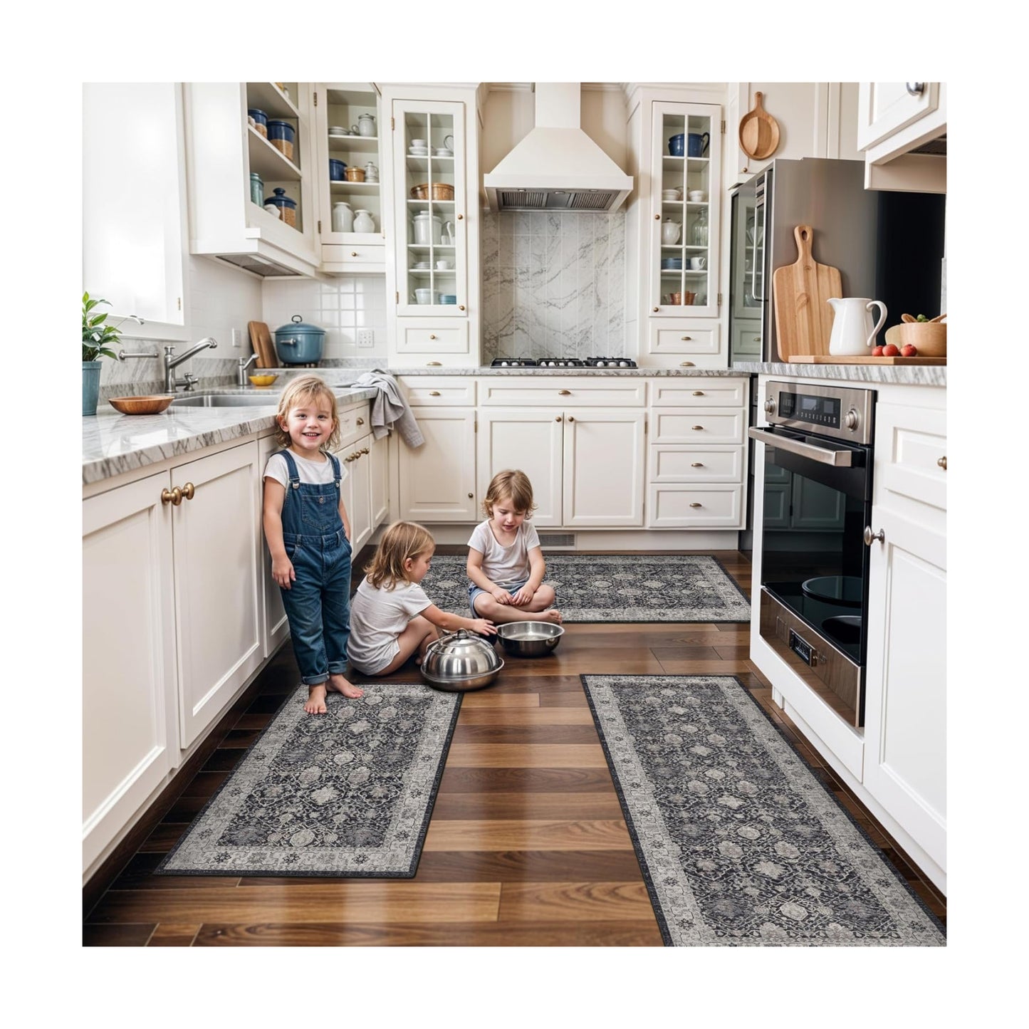 Washable 4-Piece Kitchen Floor Mats: Farmhouse Non-Slip Kitchen Sink Rug Easy Clean Water-Resistant Runners for Hallway