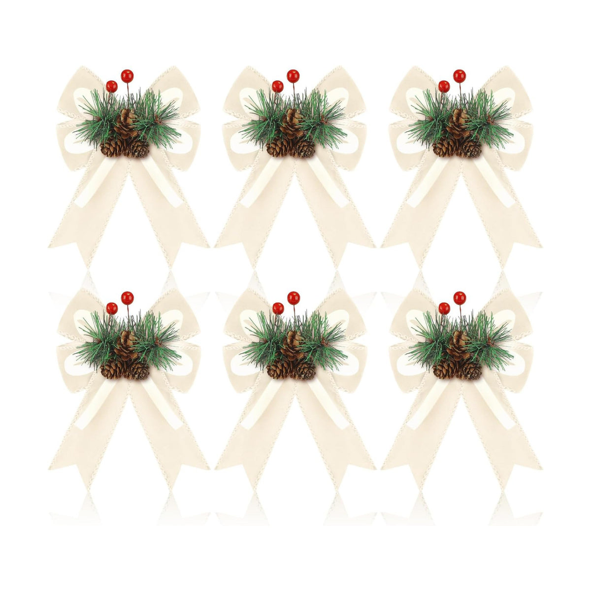 Syhood 6 Pcs Christmas Bows Xmas Velvet Bows Tree Decor, Champagne