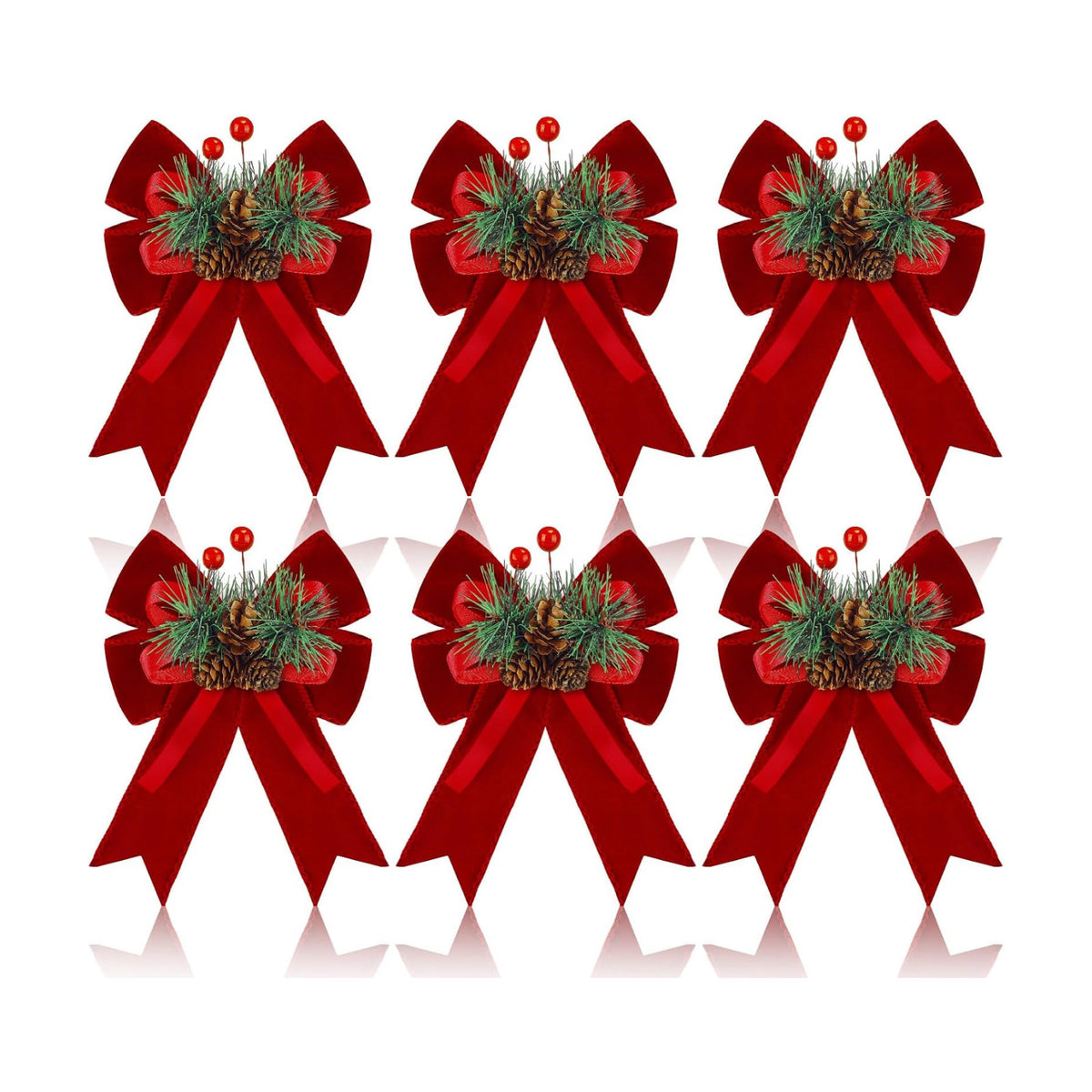 Syhood 6 Pcs Christmas Bows Xmas Velvet Bows Tree Decor, Burgundy Red