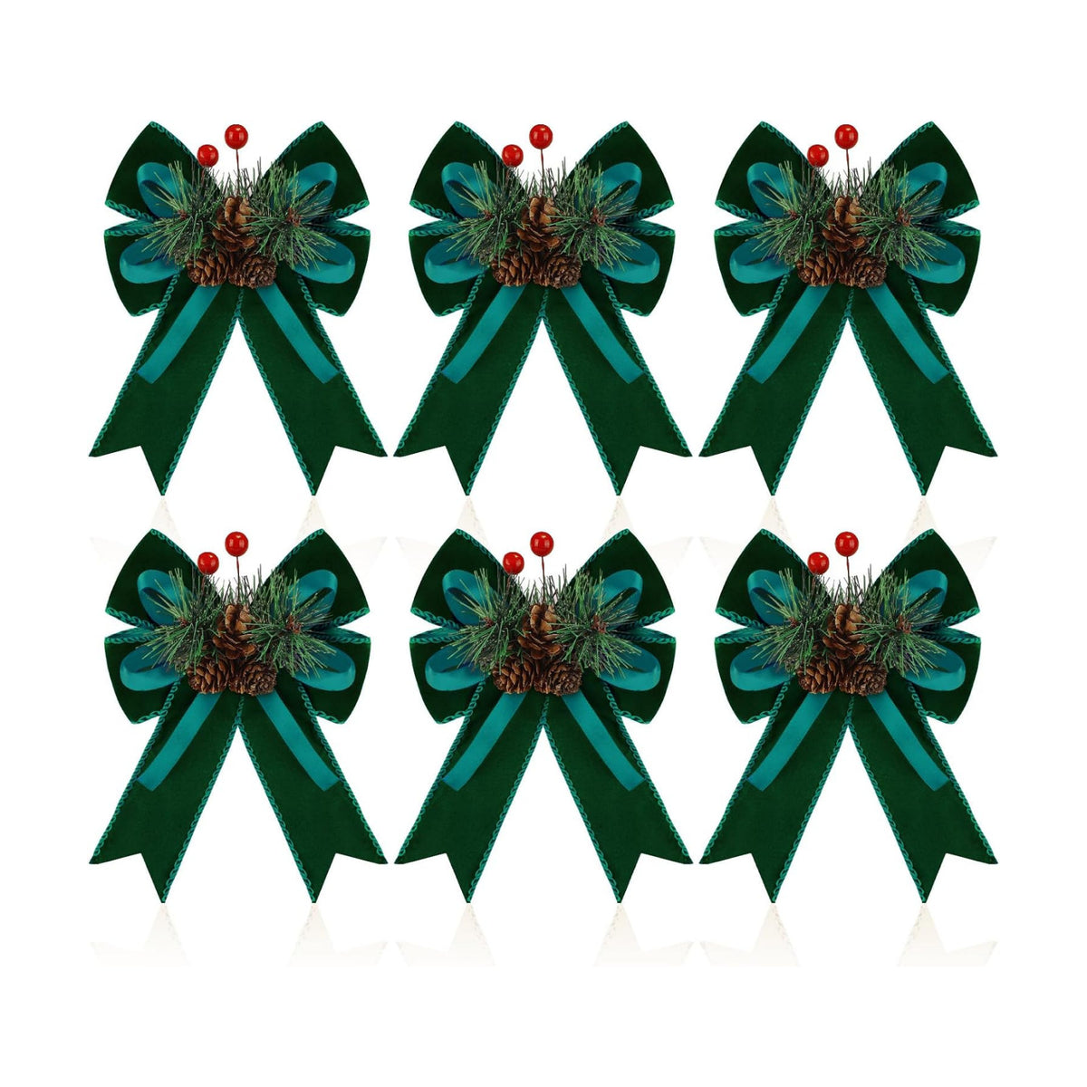 Syhood 6 Pcs Christmas Bows Xmas Velvet Bows Tree Decor, Dark Green